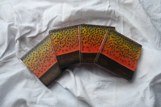 Cutthroat Trout Walnut coaster set