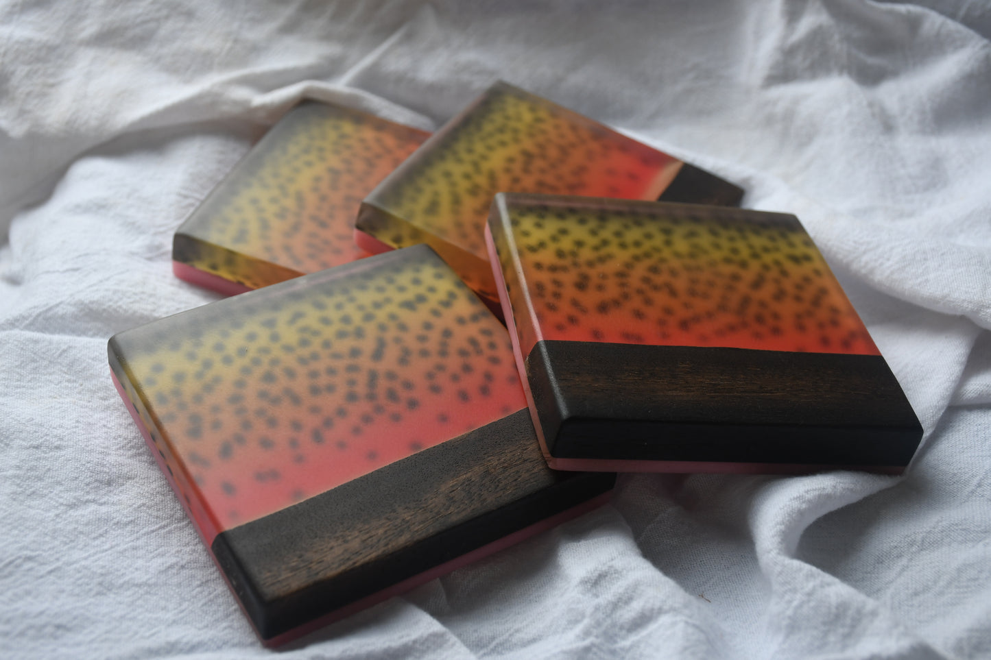 Cutthroat Trout Walnut coaster set