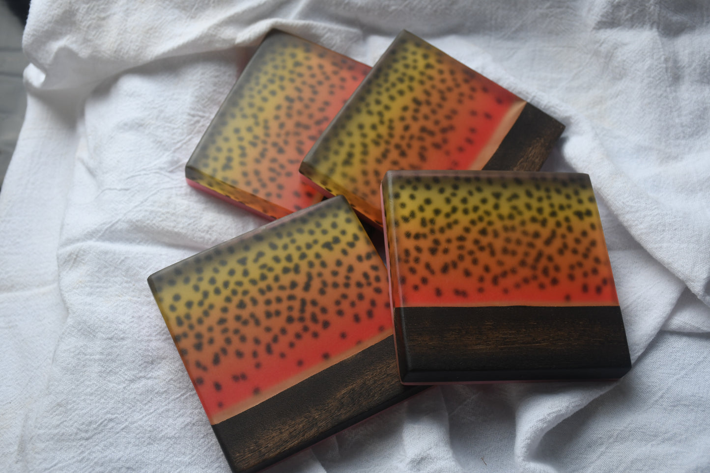 Cutthroat Trout Walnut coaster set