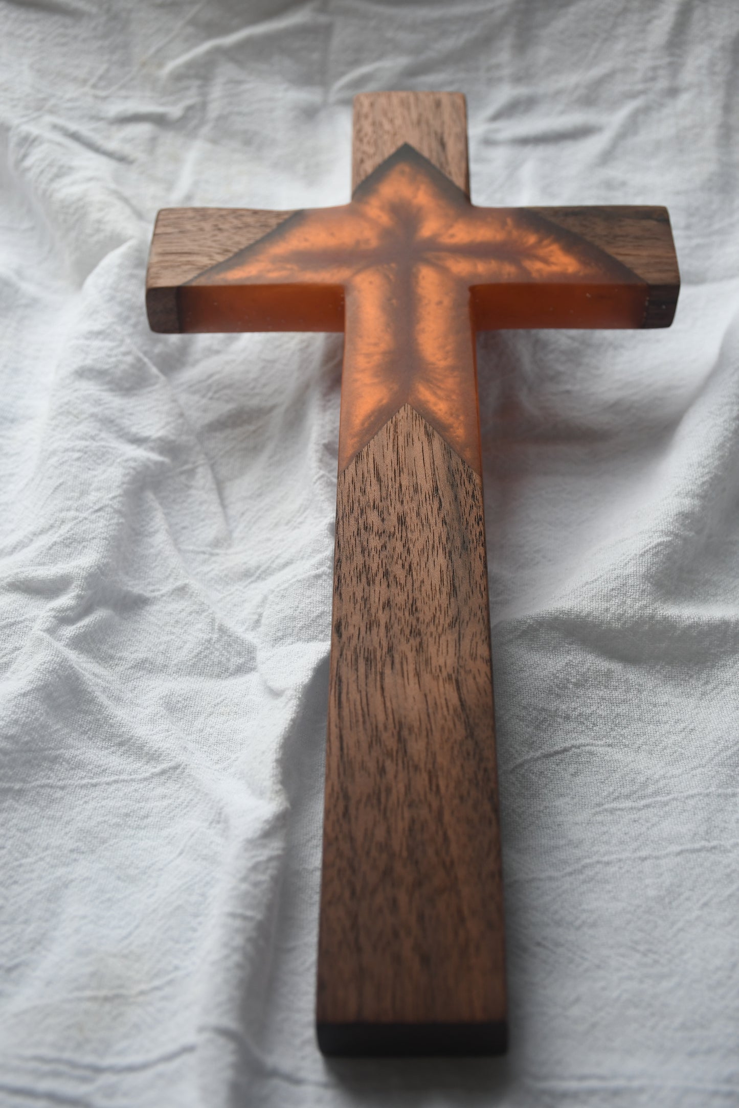 Walnut and Orange Epoxy Cross