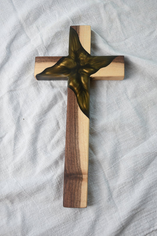 Walnut and Green Epoxy Cross