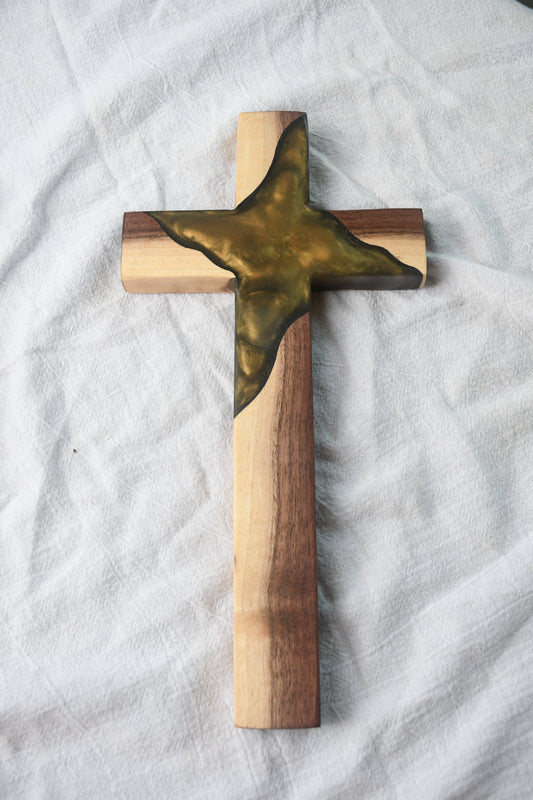 Walnut and Green Epoxy Cross