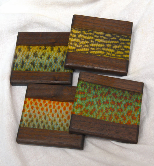 Northern Lake Fish Walnut & Epoxy Coaster Set