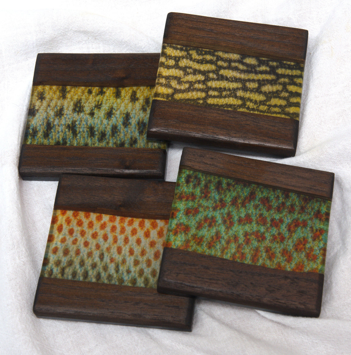 Northern Lake Fish Walnut & Epoxy Coaster Set