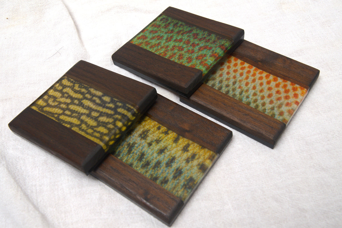 Northern Lake Fish Walnut & Epoxy Coaster Set