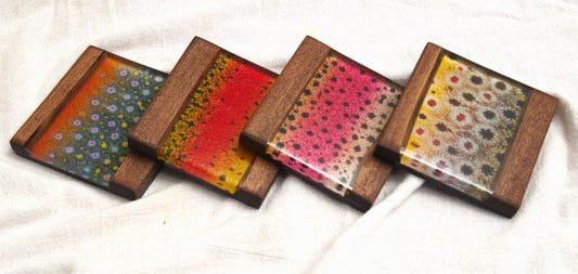 Wild Trout Walnut and Epoxy River Coaster set