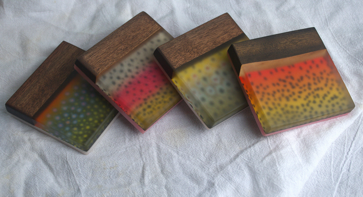 Wild Trout Walnut and Epoxy Coaster set