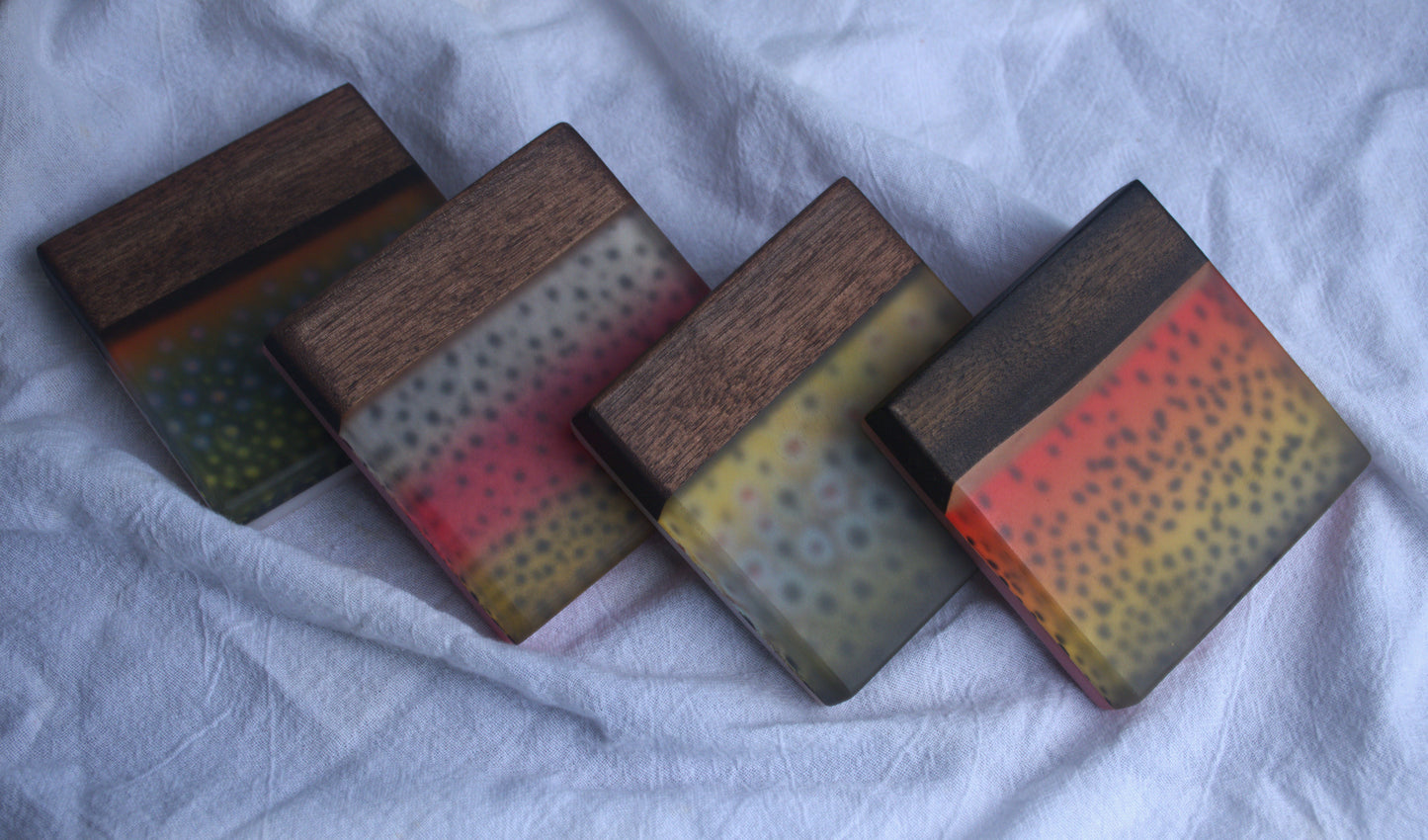 Wild Trout Walnut and Epoxy Coaster set