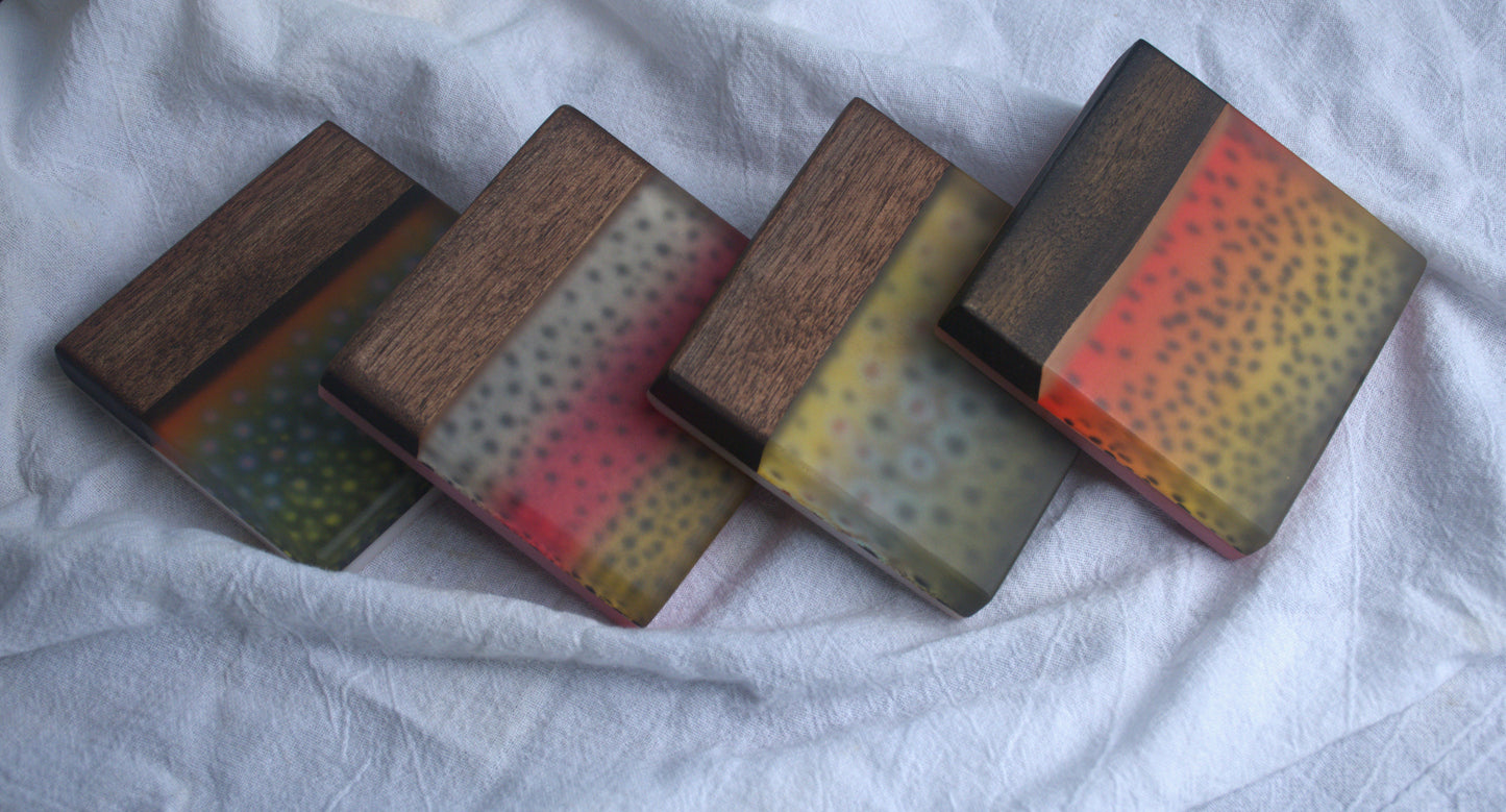 Wild Trout Walnut and Epoxy Coaster set