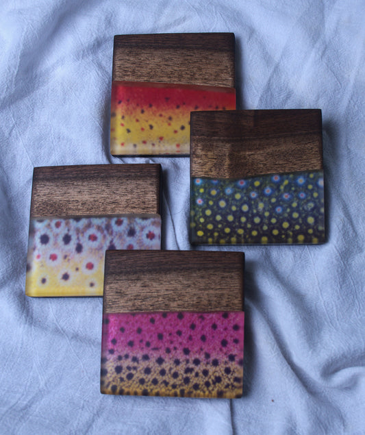 Wild Trout Walnut and Epoxy Coaster set