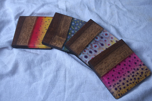 Wild Trout Walnut and Epoxy Coaster set