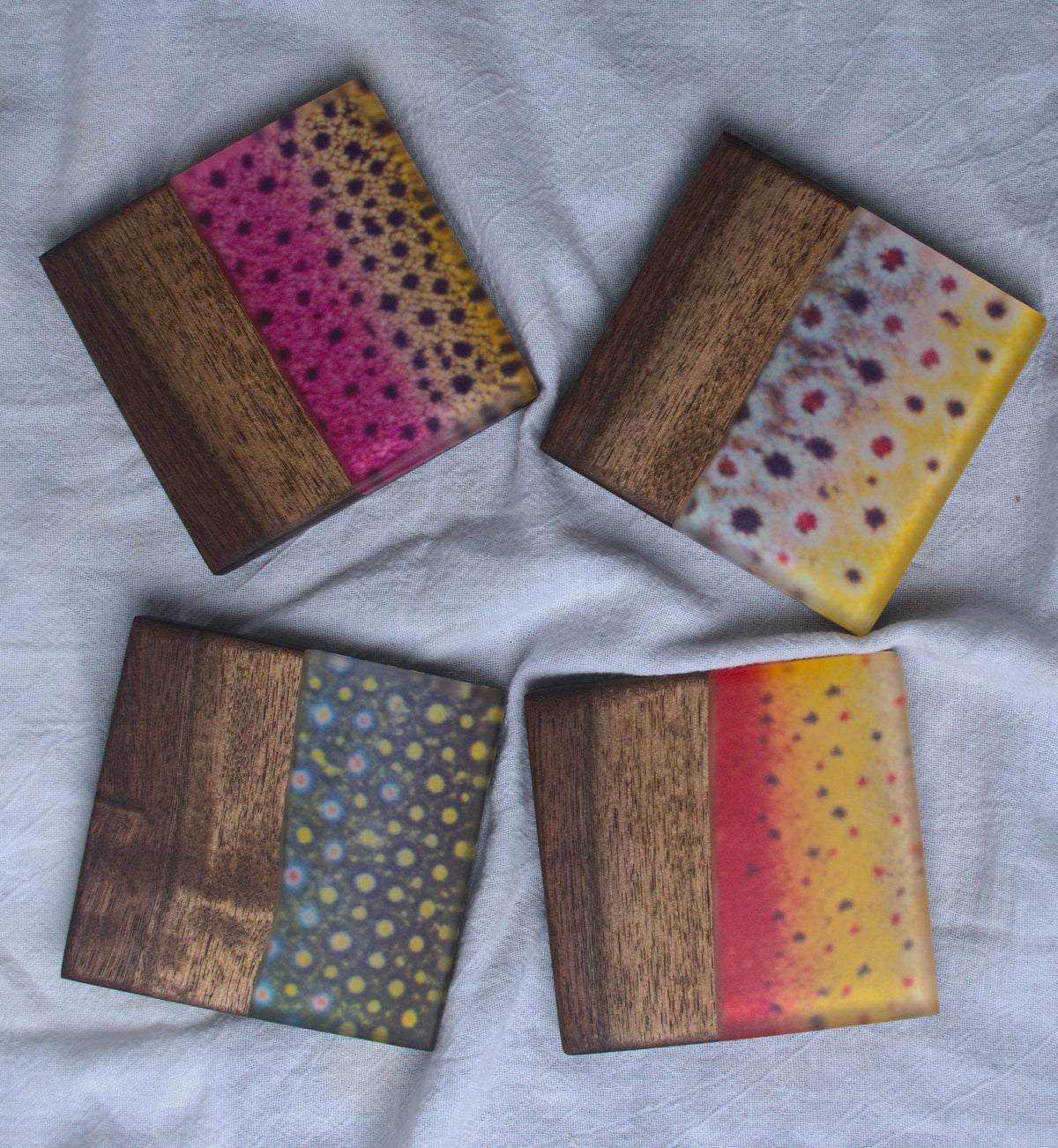 Wild Trout Walnut and Epoxy Coaster set