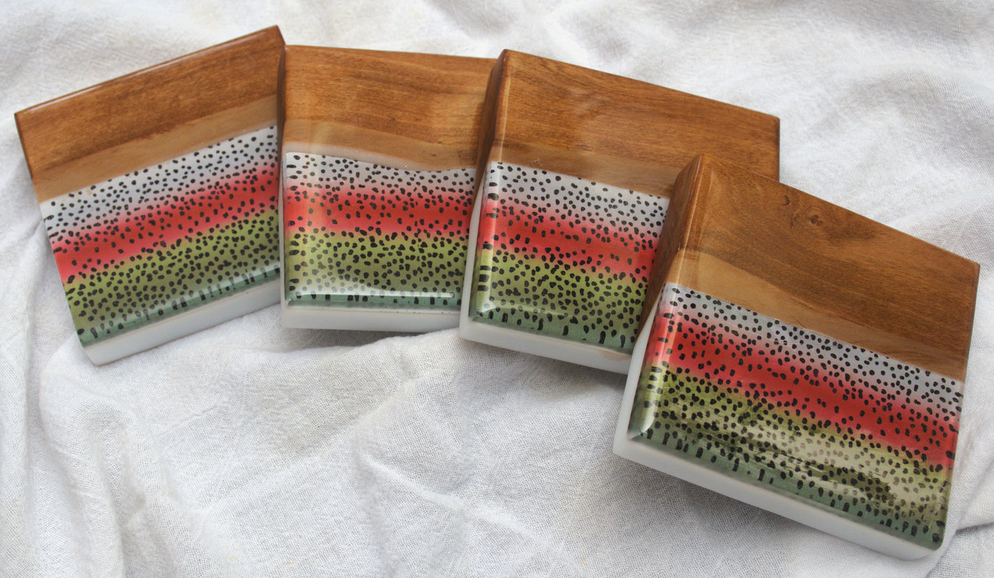 Rainbow Trout Olivewood coaster set