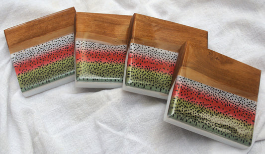 Rainbow Trout Walnut coaster set