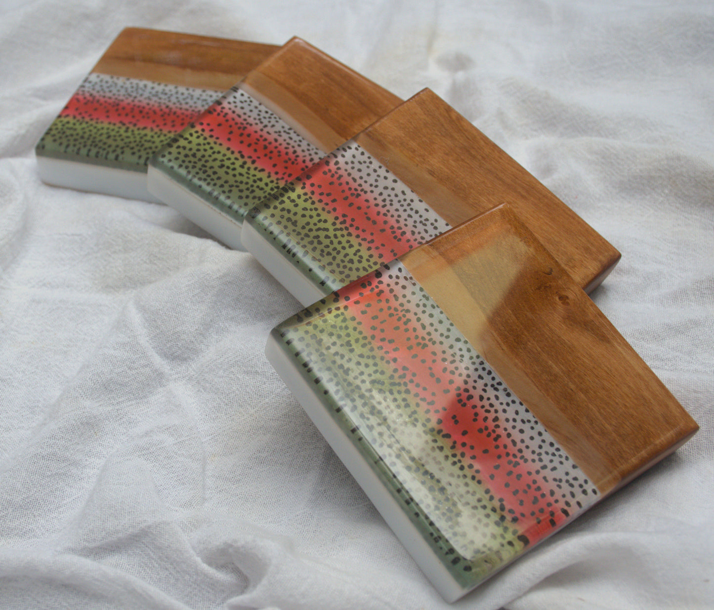 Rainbow Trout Olivewood coaster set