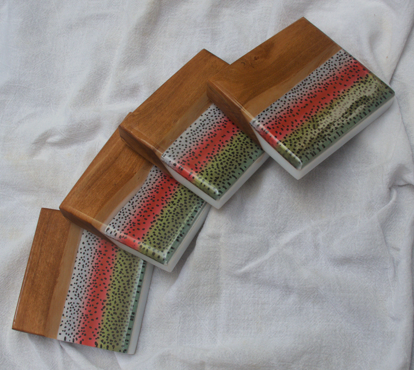 Rainbow Trout Olivewood coaster set