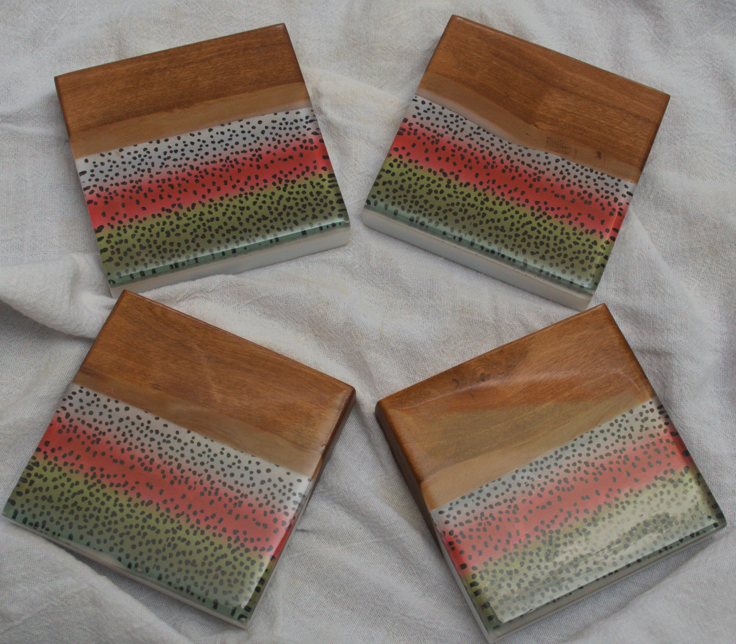 Rainbow Trout Olivewood coaster set