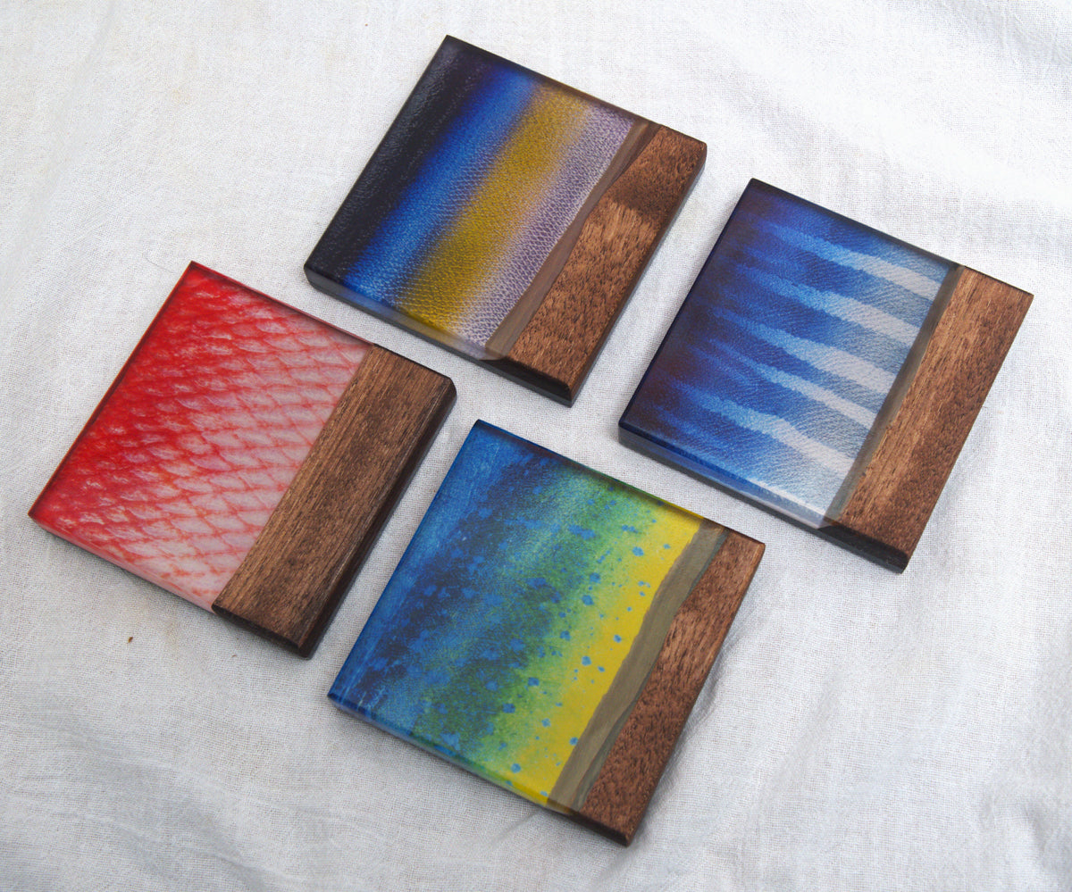 Saltwater Game Fish Walnut & Epoxy Coasters (Set 1)