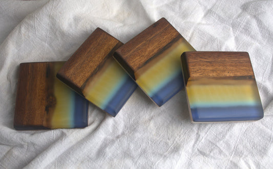 Yellowfin Tuna Walnut & Epoxy Coaster Set